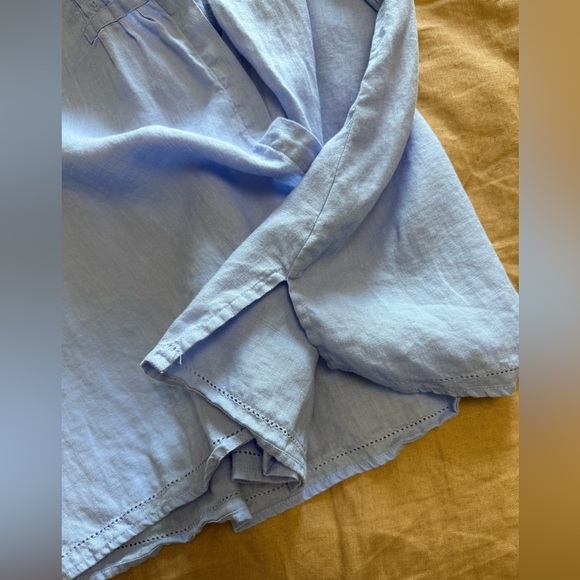 LLBean 100%linen Blue Button-Up long sleeves Shirt with ruffle detail - Picture 9 of 10